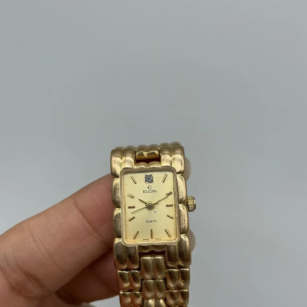 Vintage Elgin EM5253-017 Womens Watch 17mm Gold Tone Bracelet New Battery 7.25